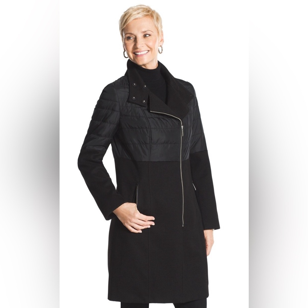 EUC Chicos Quilted Textured Black Coat in Black size Large